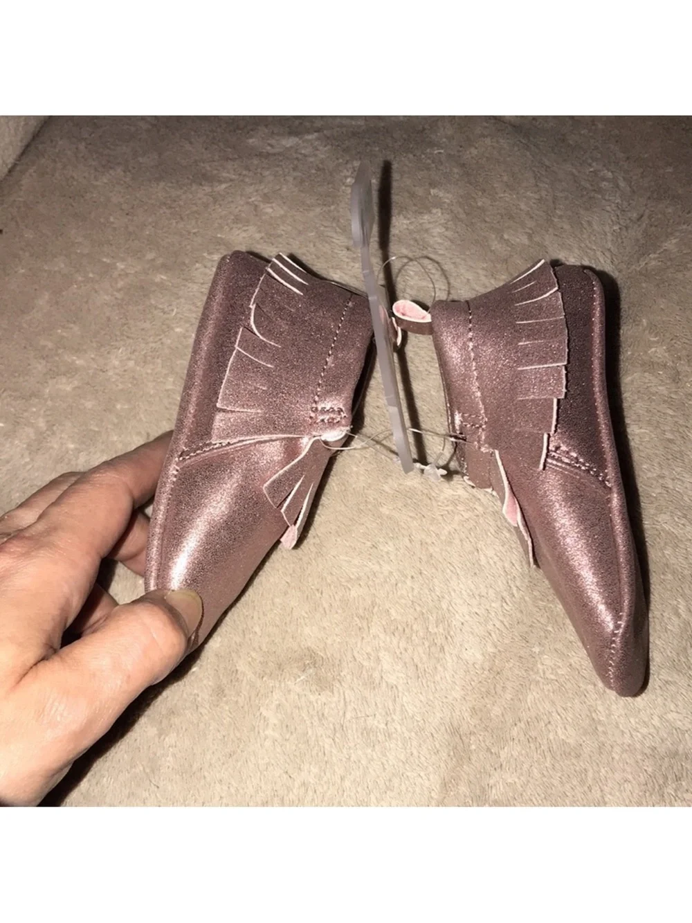 Target Metallic Rose Gold Moccasin Shoes with Fringe - 6-9M
